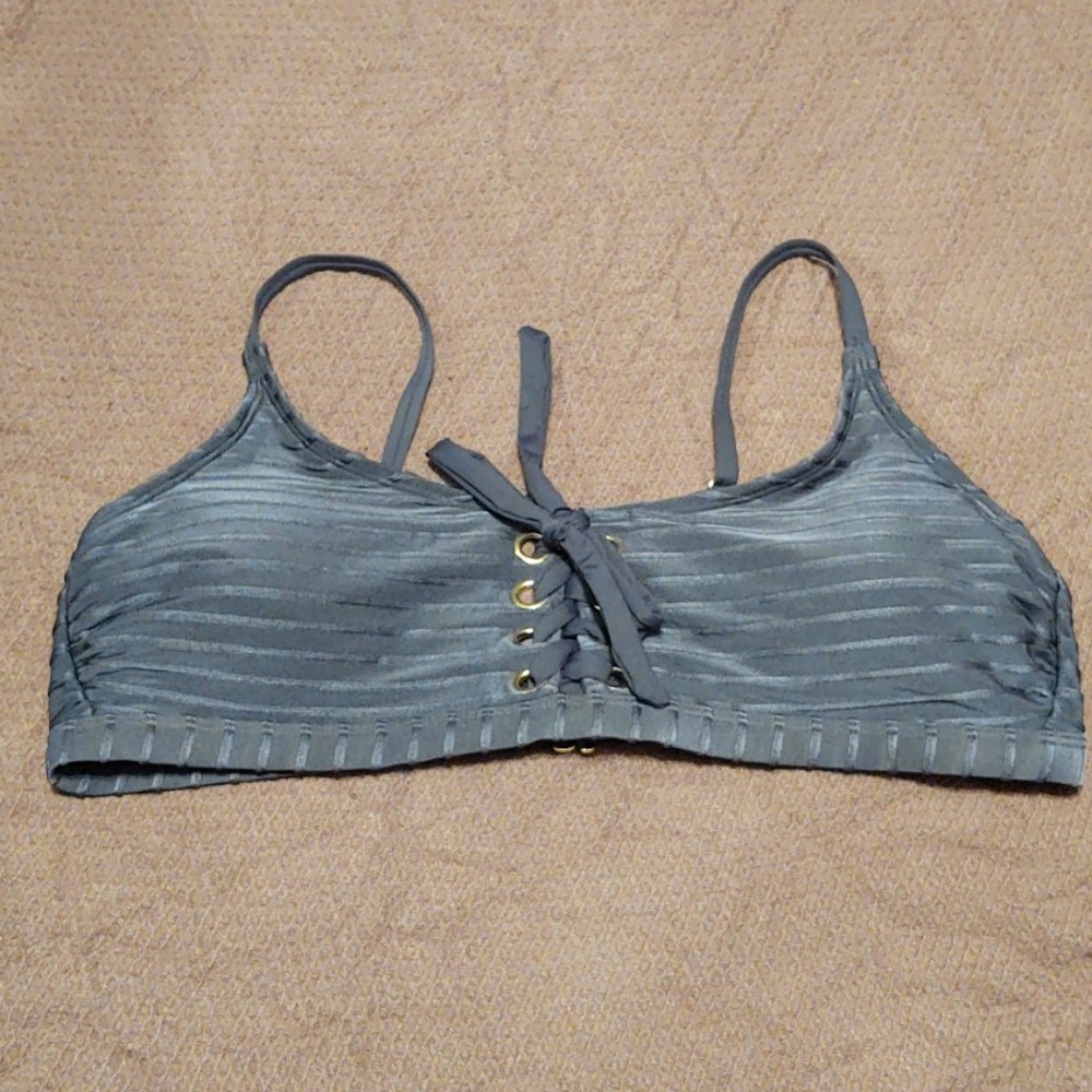 NWOT lace up blue swim top